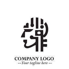 Head of Robot Logo Symbol in Black on the White Background Futuristic Minimalist Illustration