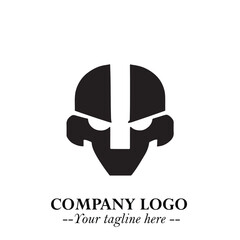 Head of Robot Logo Symbol in Black on the White Background Futuristic Minimalist Illustration
