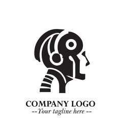 Head of Robot Logo Symbol in Black on the White Background Futuristic Minimalist Illustration