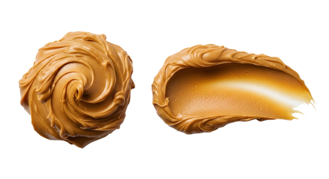 Swirl and smear of rich creamy peanut butter texture for commercial food marketing isolated PNG with Transparent Background