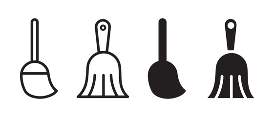 Broom Silhouette Collection. Cleaning Tool Vector Icons in Outline and Solid Styles.