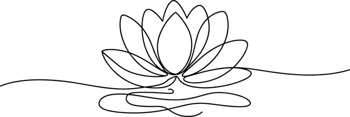 Minimalist lotus flower line art drawing, elegant continuous one line floral illustration, zen inspired botanical vector design for meditation themes © Najmul