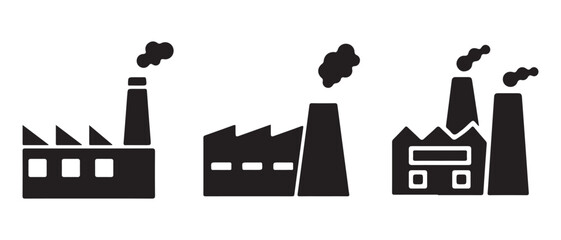 Factory icon set. isolated on white background in black silhouette.