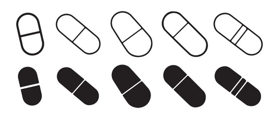 Capsule icon set. isolated on white background for medical and healthcare.