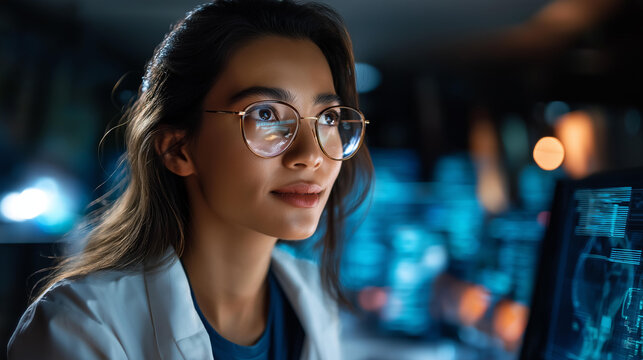 Professional analyzing digital architecture or database structure crop below eyes background softly defocused data architecture database design system structure data modeling