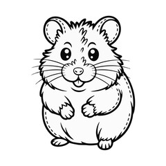 Adorable Hamster Cartoon Illustration Cute, Happy Rodent in Black and White. Perfect for Children's Designs and Animal-Themed Projects