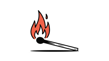 Burning match ignites a vibrant flame with a subtle shadow on a clean white background.