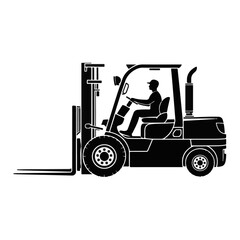 Fototapeta premium Silhouette illustration of a forklift with a driver, suitable for logistics, warehouse, and industrial applications
