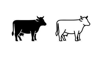 Cow outline and silhouette with transparent background