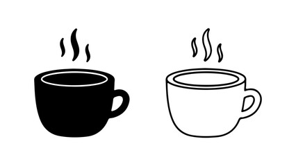 Hot beverage cups with steam with transparent background