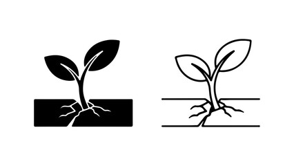 Sprouting plant icons with outline style