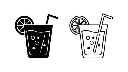 Lemonade drink with slice and straw with transparent background