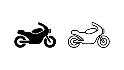 Motorcycle icons with outline and solid fill with transparent background