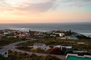 A coastal town at dusk