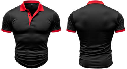 Black and red short-sleeved polo shirt front and back