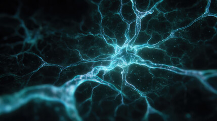 Fototapeta premium Glowing blue neural network lines form intricate web, evoking sense of connectivity and complexity
