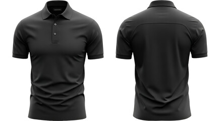 Black polo shirt front and back view on black background