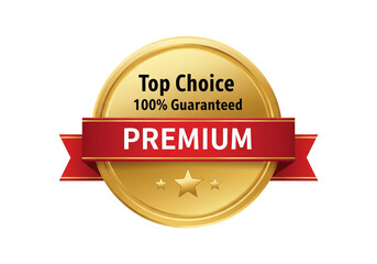 Golden Top Choice Guarantee Badge with Ribbon and Stars  transparent png
