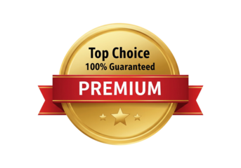 Golden Top Choice Guarantee Badge with Ribbon and Stars  transparent png