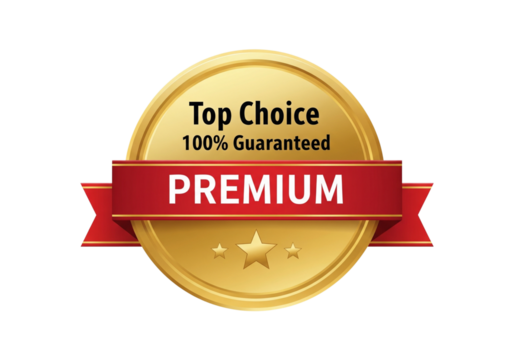 Golden Top Choice Guarantee Badge with Ribbon and Stars  transparent png