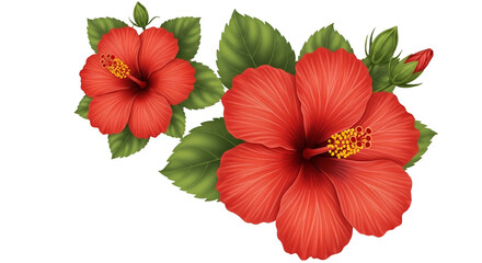 Vibrant Red Hibiscus Flowers with Green Leaves
