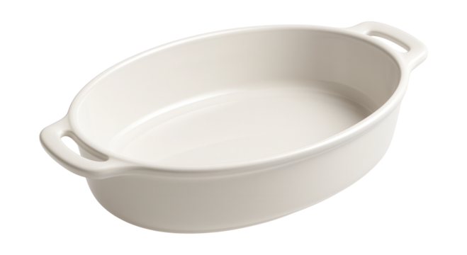 Deep oval porcelain dish ideal for baking family-sized casseroles in any oven.