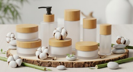 Elegant assortment of organic skincare products isolated on white background, showcasing natural ingredients and sustainable packaging for a conscious beauty routine