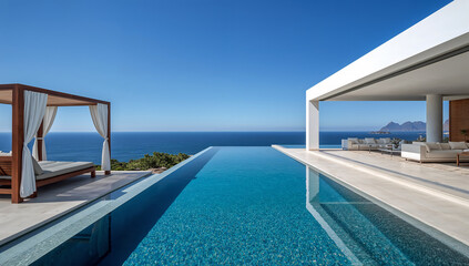 Fototapeta premium Serene infinity pool view blending sea and sky seamlessly
