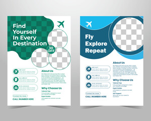 Modern Travel and Tourism Flyer Template Set – Minimal Layout, Adventure Vacation Poster, Editable Vector Design