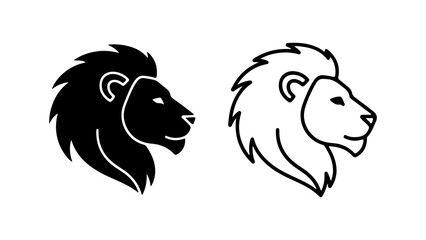 Lion head outline and solid with transparent background