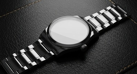 Sleek silver wristwatch with a metal band on a textured black surface, showcasing modern design and craftsmanship, perfect for a sophisticated accessory