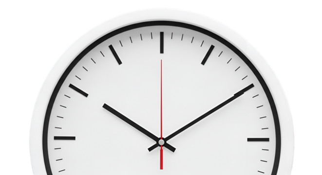 Close-up of a White Analog Clock Face with Black Hands