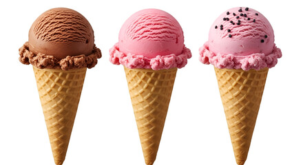 Three Delicious Ice Cream Cones on Black Background