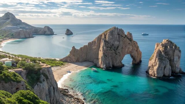 el arco de cabo san lucas drone view mexican landscape video