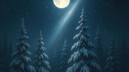 Serene moonlit snowy forest night wallpaper for desktop
