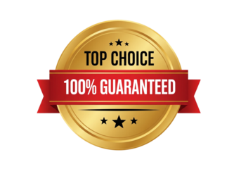 Golden Top Choice Guarantee Badge with Ribbon and Stars transparent png