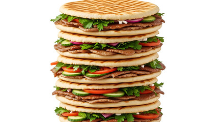 Towering Stack of Delicious Meat and Vegetable Sandwiches