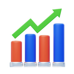 3D Bar Chart with Upward Trending Green Arrow Symbolizing Financial Growth and Positive Progress on Transparent Background