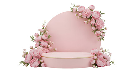Pink floral podium with arch and golden trim