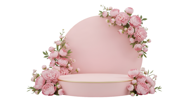 Pink floral podium with arch and golden trim