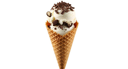 Delicious Ice Cream Cone with Chocolate Shavings and Cookie Pieces