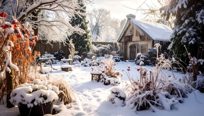 Snowy winter garden