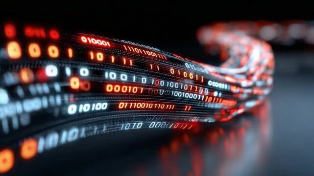 Digital Stream: Dynamic data streams, representing technological progress and interconnectedness. Data and binary code in a captivating visual, conveying the essence of the information age.