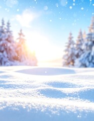 Snowy winter landscape, blurred focus