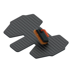 Dark Gray Rubber Car Floor Mat with Cleaning Brush on a Transparent Background