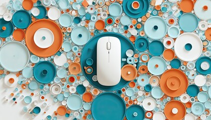 White mouse atop circle layers