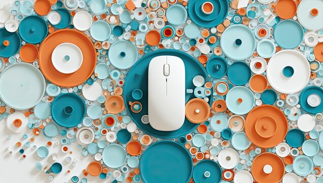 White mouse atop circle layers