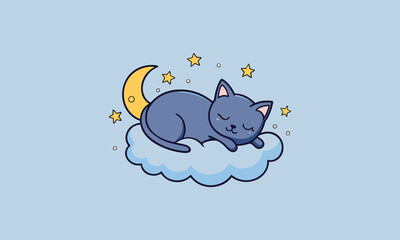 Cute Cat Sleeping on Cloud
