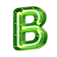 Green Neon Letter B With Transparent Background And White Bulbs Glowing In The Dark © bro