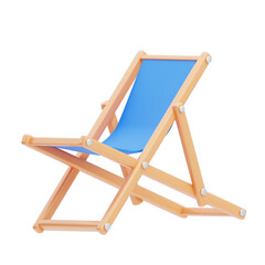 A Portable Wooden Deck Chair with a Bright Blue Fabric Seat and Backrest on a Transparent Background